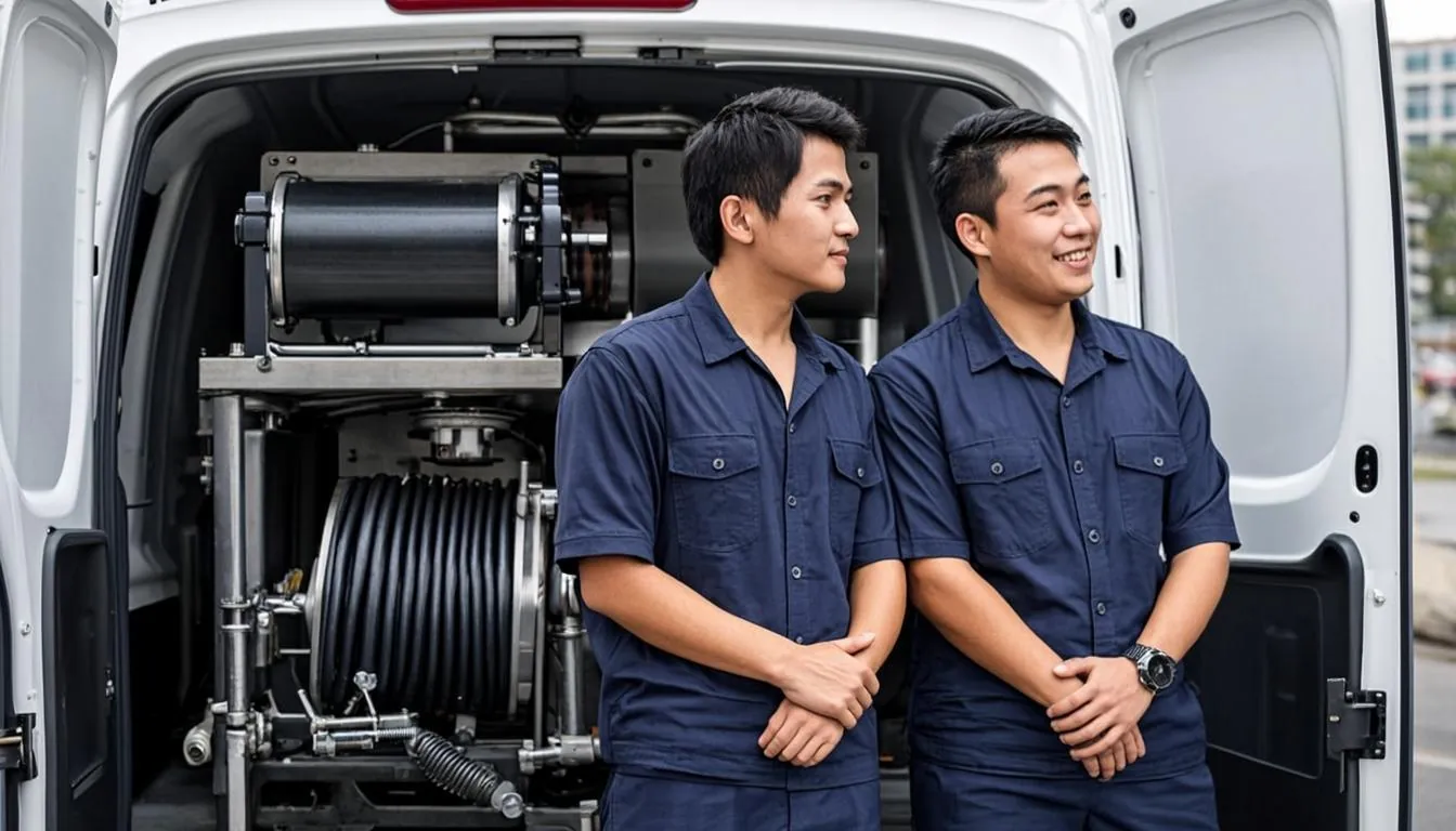 Linden RapidDrain crew with service van and drain equipment