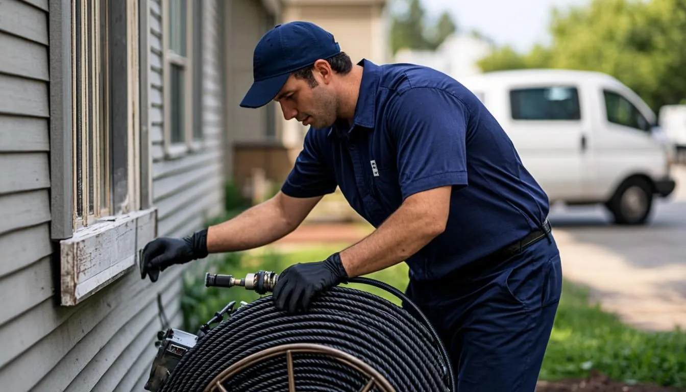 Drain cleaning technician from Linden RapidDrain running a cable machine at a Linden NJ home